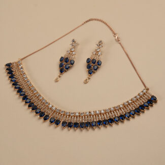 royal blue american diamonds necklace in rose gold