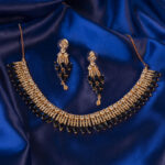 royal blue american diamonds necklace in rose gold